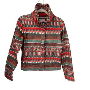 Bench Geometric Print Hooded Jacket Lightweight Outerwear. Red/Grn. Women's Med